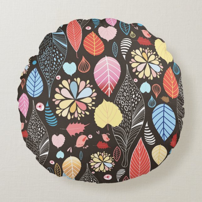 Autumn seamless pattern with colourful leaves and  round cushion (Front)