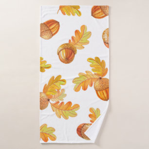 autumn seamless pattern with colourful oak leaves bath towel