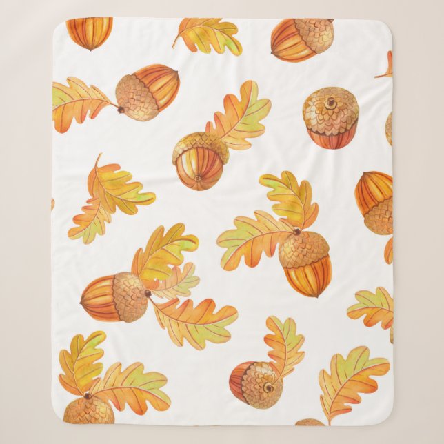 autumn seamless pattern with colourful oak leaves  sherpa blanket (Front)