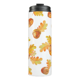 autumn seamless pattern with colourful oak leaves thermal tumbler