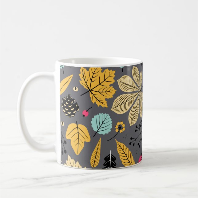 Autumn seamless pattern with leaf, autumn leaf bac coffee mug (Left)
