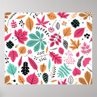 Autumn seamless pattern with leaf, autumn leaf bac poster