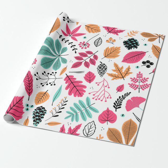 Autumn seamless pattern with leaf, autumn leaf bac wrapping paper (Unrolled)