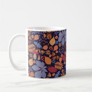 Autumn seamless pattern with leaves, branches and  coffee mug