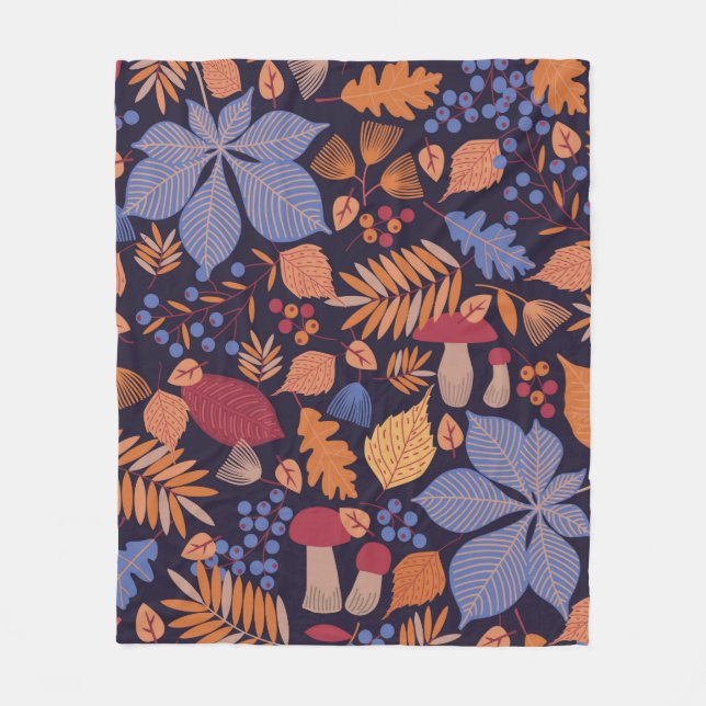 Autumn seamless pattern with leaves, branches and  fleece blanket (Front)