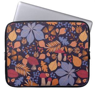 Autumn seamless pattern with leaves, branches and laptop sleeve