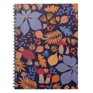 Autumn seamless pattern with leaves, branches and  notebook
