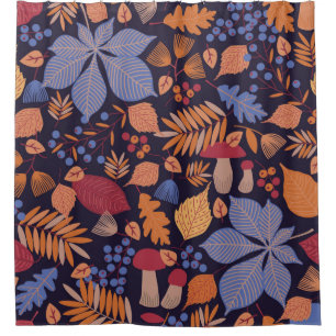 Autumn seamless pattern with leaves, branches and  shower curtain