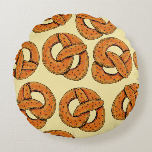 Autumn seamless pattern with pretzels,octoberfest round cushion