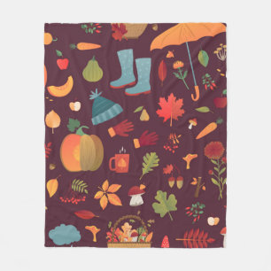 Autumn Seamless vintage Pattern. Mushrooms, acorns Fleece Blanket