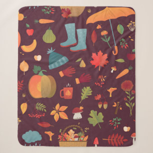 Autumn Seamless vintage Pattern. Mushrooms, acorns Sherpa Blanket