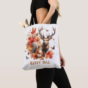 Autumn Season Deer Orange Leaves Tote Bag