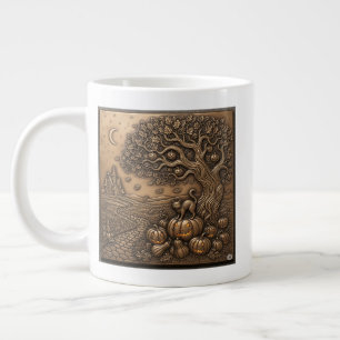 Autumn season Halloween Scene in bronze Large Coffee Mug