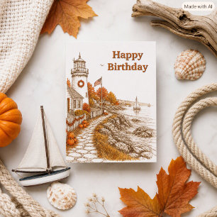 Autumn Season Lighthouse Nautical Coastal Birthday Card