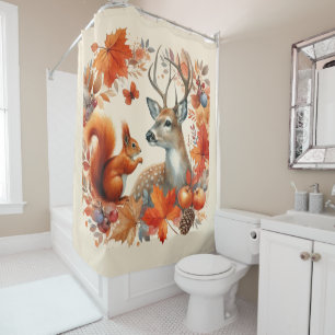 Autumn Season Wildlife and Orange Leaves  Shower Curtain