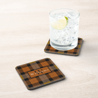 Autumn Seasonal Plaid Monogram Coaster