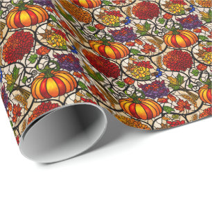 Autumn Seasonal, pumkins, flowers /stainless glass Wrapping Paper