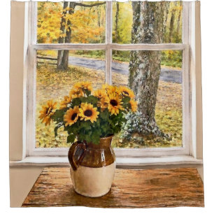 Autumn Seen Through a Window Shower Curtain