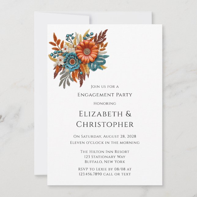 Autumn Sequined Blossoms Engagement Party Invitation (Front)
