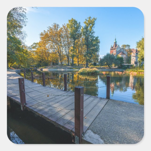Autumn Serenity Vajdahunyad Castle in Budapest Square Sticker (Front)