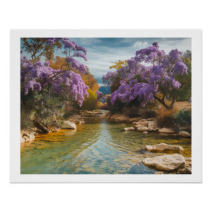 Autumn Serenity with Purple Blossoms  Canvas Art  Poster