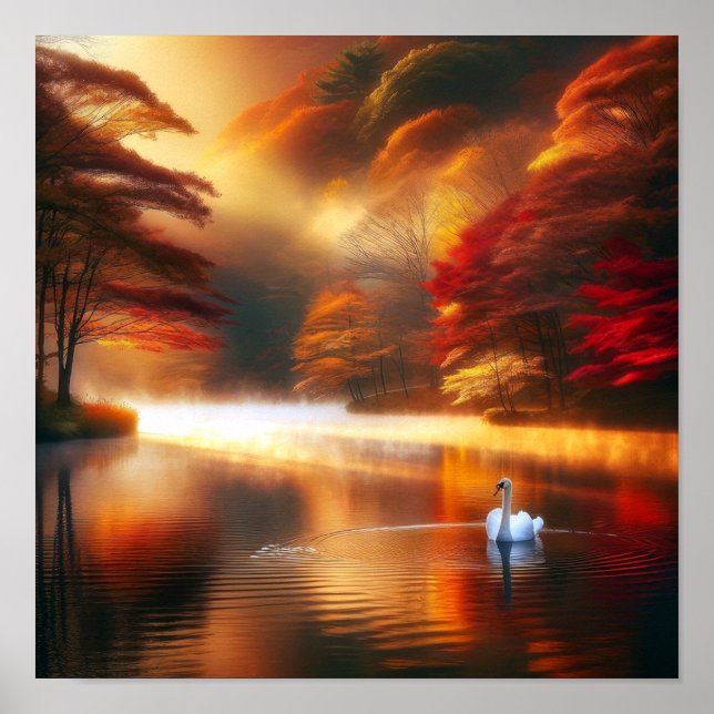 Autumn Serenity with Swan - Peaceful Nature  Poster (Front)