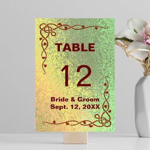 Autumn Shades of Green Yellow Wedding Table Card
