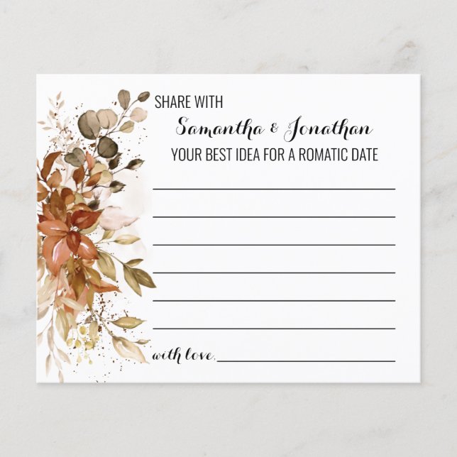 Autumn Share a Date Idea Shower Game card (Front)