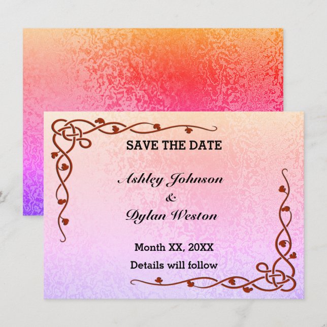 Autumn Shimmer Colours Pink Purple Save the Date Invitation (Front/Back)