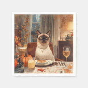 Autumn Siamese Cat Hostess at Dinner Thanksgiving Napkin