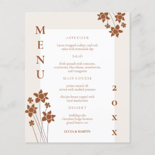 Autumn Side Floral Wedding Dinner Menu Card
