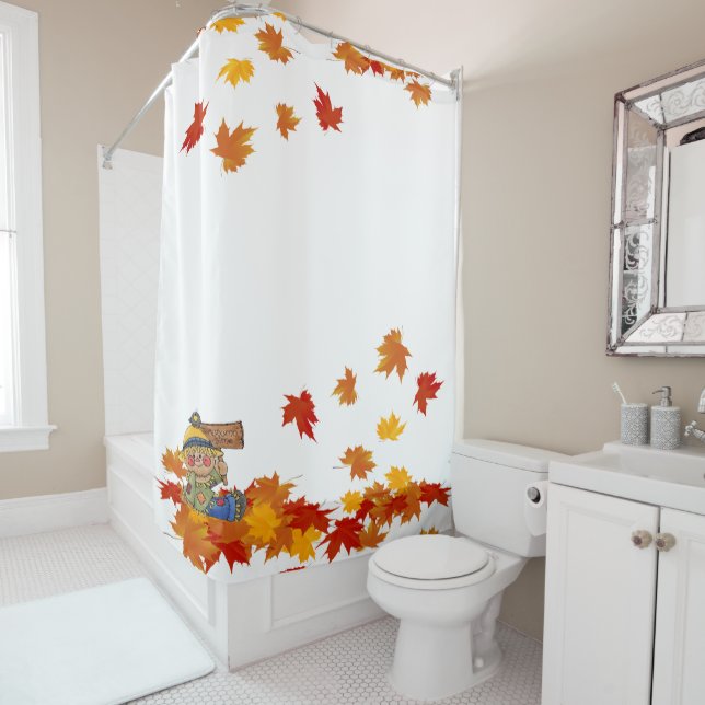 Autumn Sitting Scarecrow Shower Curtain (In Situ)