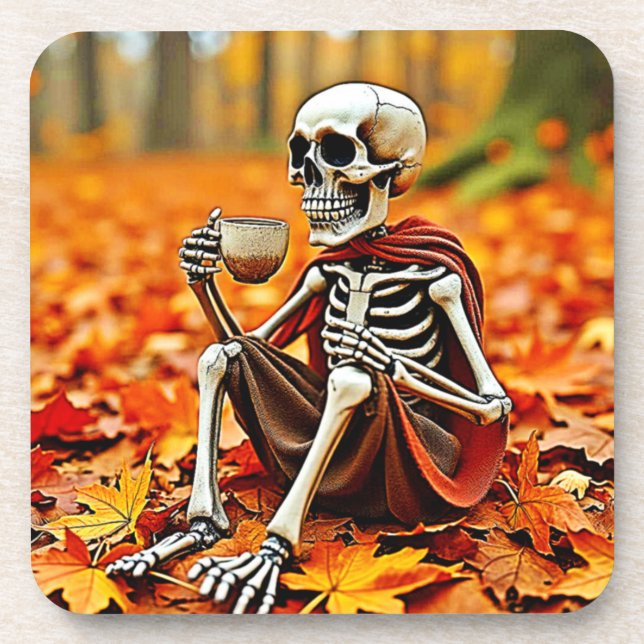 Autumn Skeleton Coffee Break Design Coaster (Front)
