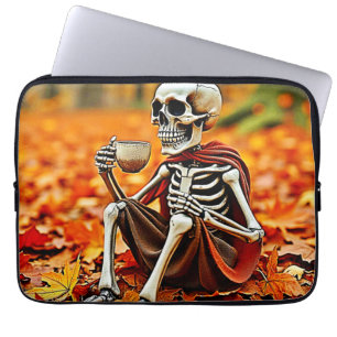 Autumn Skeleton Coffee Break Design Laptop Sleeve