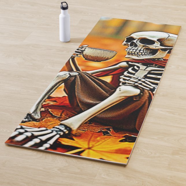 Autumn Skeleton Coffee Break Design Yoga Mat (In Situ)