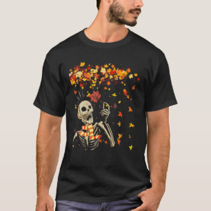 Autumn Skeleton Happy Fall Y'all Pumpkin Spice Wom T-Shirt