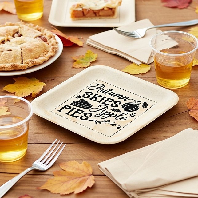 Autumn skies apple pies flour sack look paper plate (Creator Uploaded)