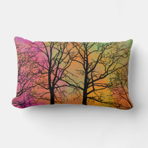 Autumn Skies Tree Silhouette Art Lumbar Cushion