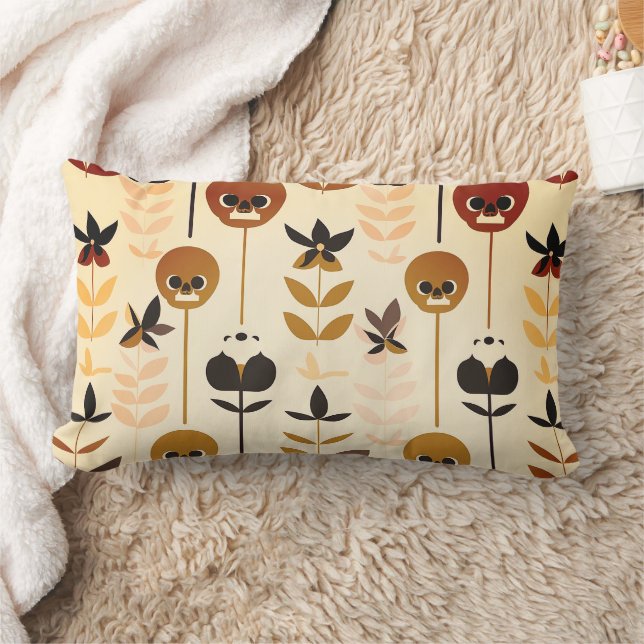 Autumn Skull Floral Pattern Lumbar Throw Pillow (Blanket)