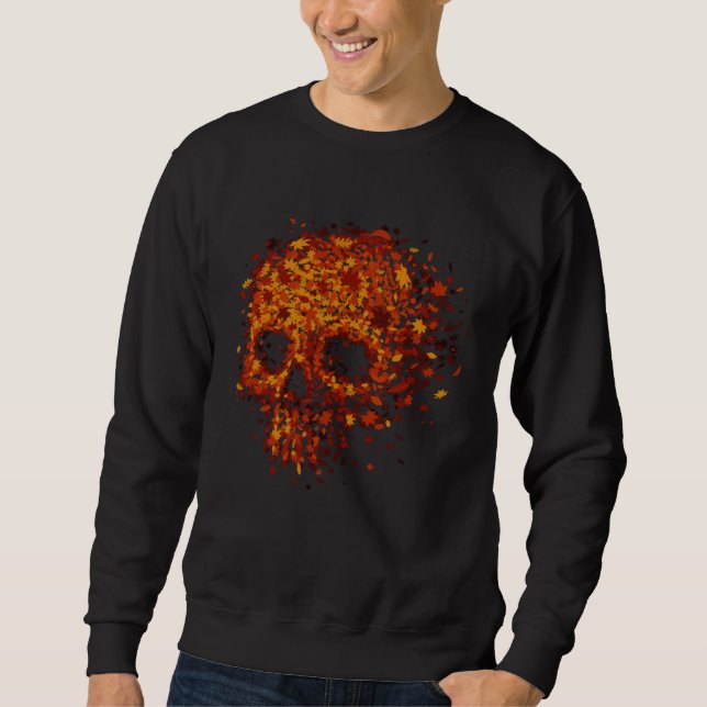 Autumn Skull Shape Fall Leaves Graphics Halloween Sweatshirt (Front)