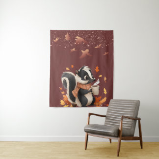 Autumn Skunk Cosiness Tapestry | Cute Fall Animal 