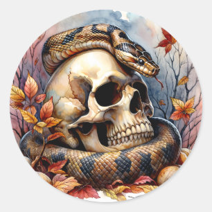 Autumn Snake Around Skull Classic Round Sticker