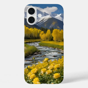 Autumn Snowy Mountains Yellow Trees River Roses iPhone 16 Plus Case