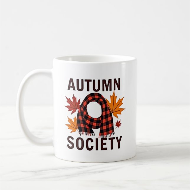 Autumn Society – Personalised Plaid Letter Fill Coffee Mug (Left)