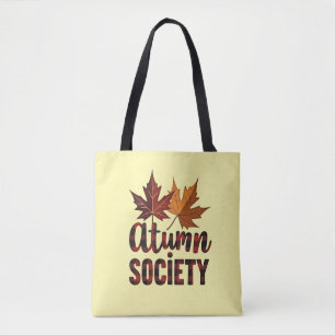 Autumn Society Plaid Lettering Fall Tote Bag
