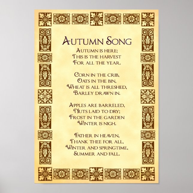 Autumn Song Thanksgiving Harvest Poem 10x14 Poster (Front)