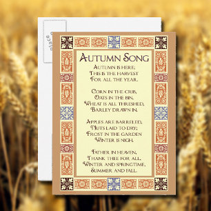 Autumn Song Thanksgiving Poem Postcard