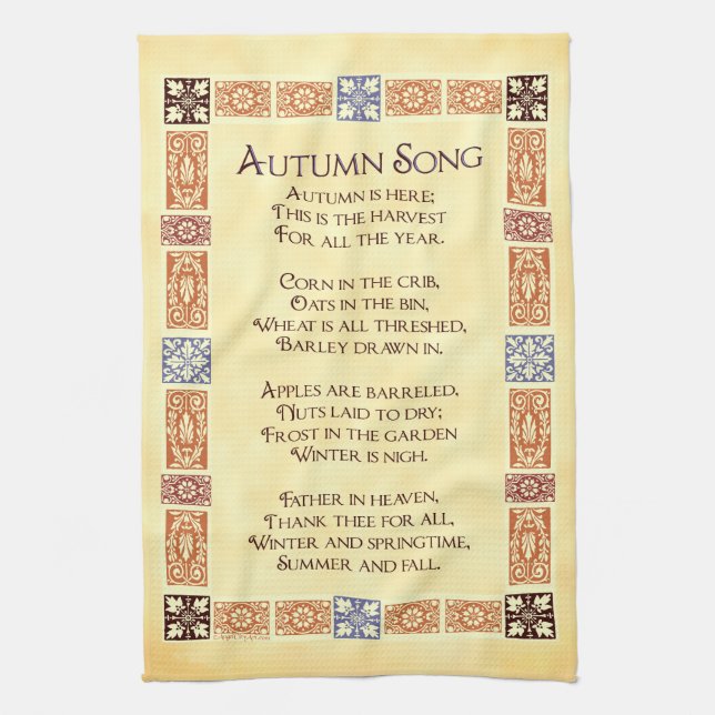 Autumn Song Thanksgiving Poem with Border Towel (Vertical)