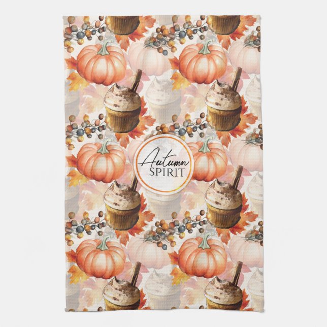 Autumn Spirit Cosy Watercolor Pattern Tea Towel (Vertical)