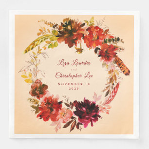 Autumn Splendor Fall Floral Wreath Wedding Napkin